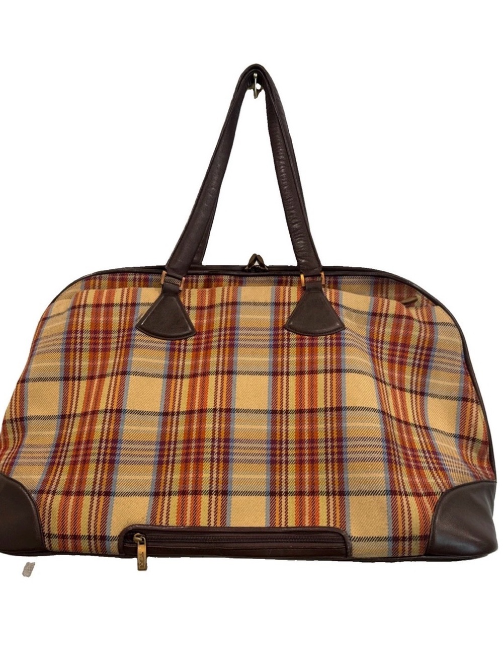 Tumi Weekender Camel Plaid & Leather Overnight Bag Preppy Vintage - Picture 4 of 12